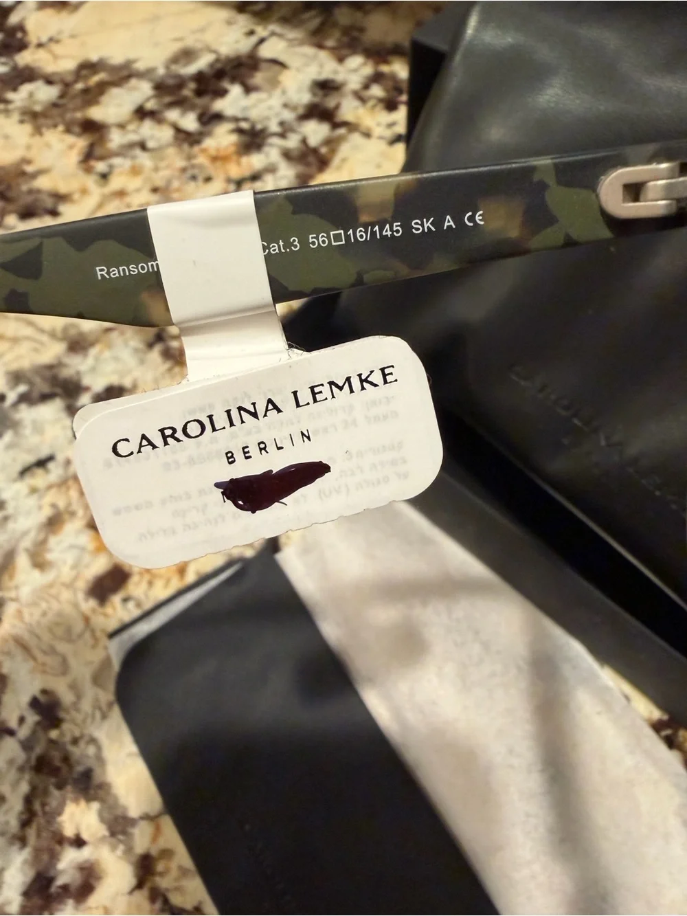 Carolina Lemke NWT Square Aviator Frame Sunglasses - Green Camo Acetate Frames